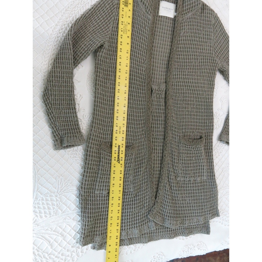 Mododoc Womens Waffle Knit Cotton Hooded Long Cardigan Open Front Large Grey - Picture 3 of 6